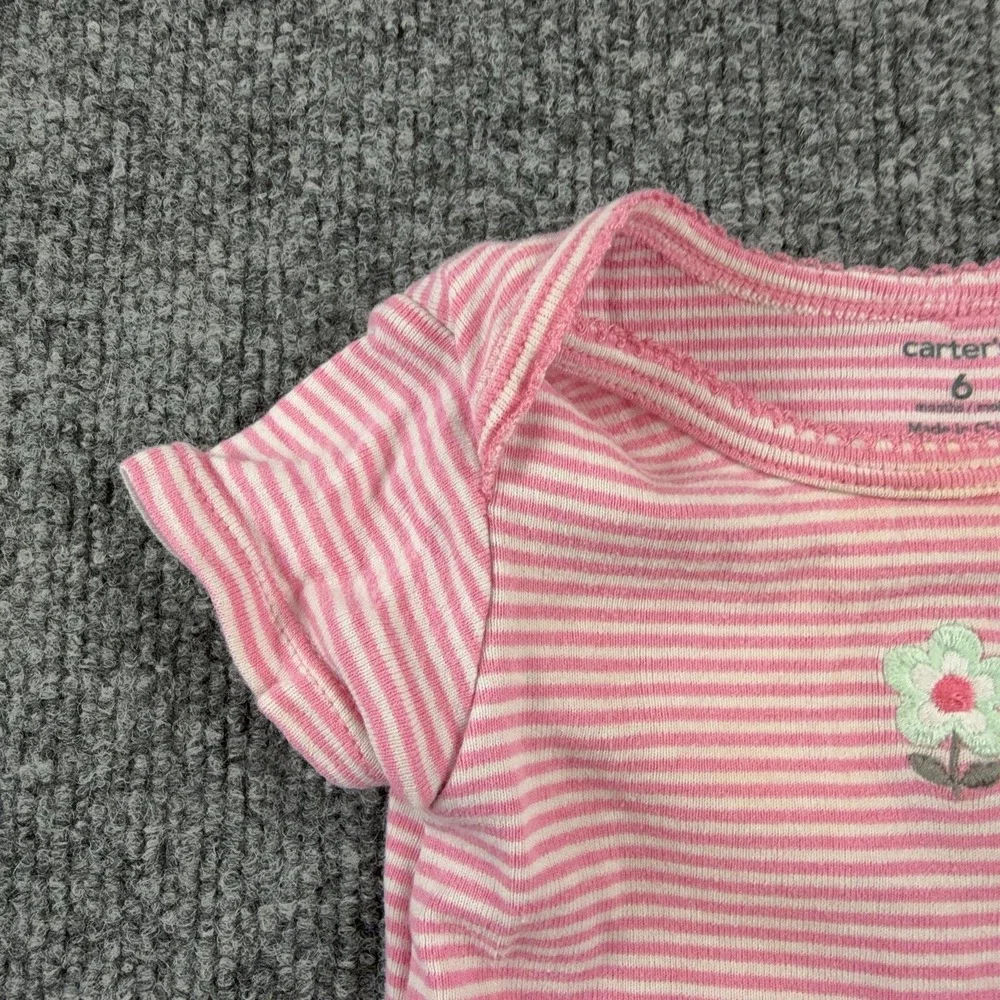 Carter's Romper Girls 3-6 Months Pink Striped Flower One Piece Bodysuit